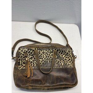 Myra Bag Serenity Leather leopard print Cowhide Laptop Bag 10"x14"